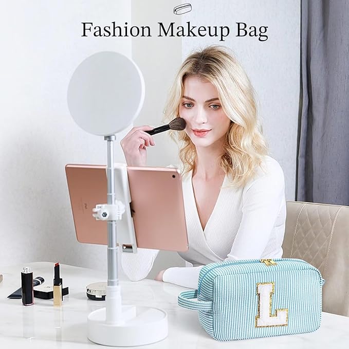 YOOLIFE Travel Makeup Bag for Women - Initial Cosmetic Bag Toiletry Pouch Make Up Case for Women Friend Sister Teacher, Personalized Birthday Gifts for Women, Light Blue Z