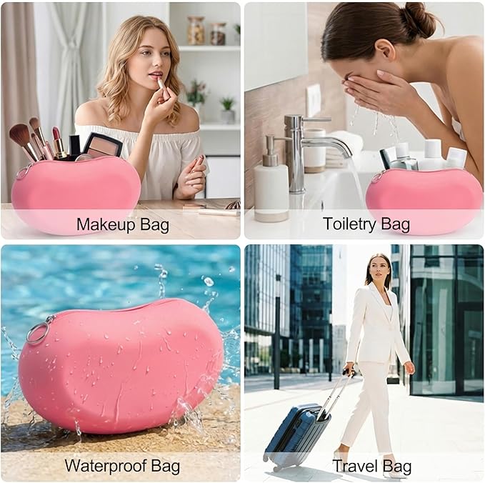 Silicone Makeup Bag for Travel, Zipper Makeup Tools Bag, Large Makeup Brush Holder, Waterpoof Toiletry Bag, Large Capacity Cosmetic Bags, Gifts for Girls Girlfriend Wife Birthday Gift (Rose pink)