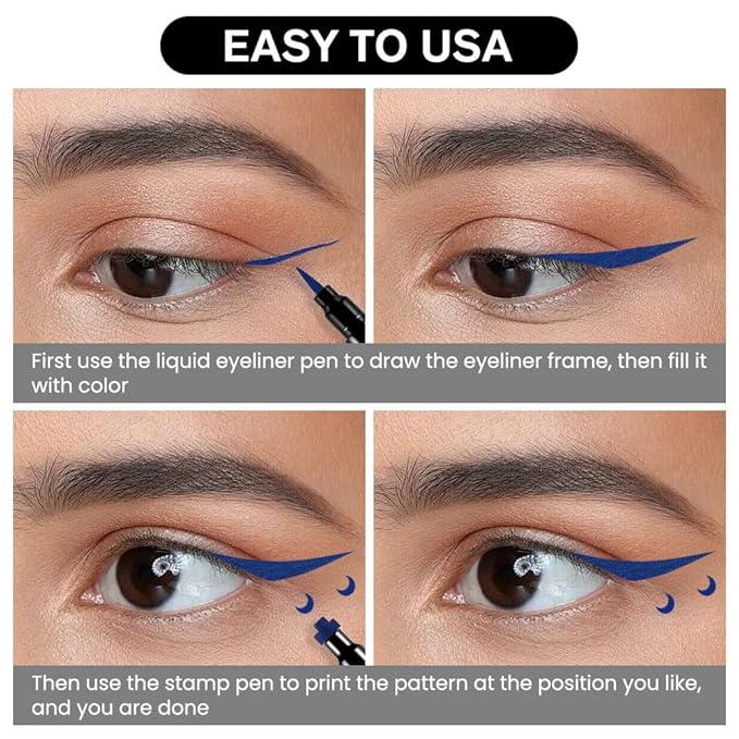 evpct 1Pcs Blue Colored Winged Eyeliners Stamp, Blue Moon Face Stamps Makeup Eyeliner Eye Stamp Liners Tool Set Kit for Women Waterproof, Wing Eyeliner Stamp Figures Tool Wingliner Shapes, 06#