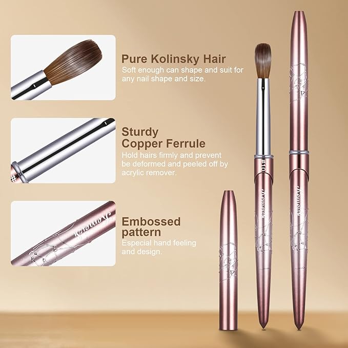 Acrylic Nail Brush Size 10,KEMEISI 100% Pure Kolinsky Nail Art Brushes Sturdy Handle Oval Shaped Acrylic Powder Nail Design Tools for Professional Manicure DIY Home Salon (Brown Gradient)