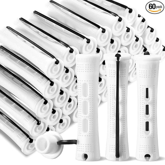 WILLBOND 60 Pcs Short Perm Rods Natural Hair Perm Rods with Elastic Rubber Band Non Slip Plastic Perming Cold Wave Kit for Women Hairdressing Styling Tool(0.63 Inch,White)