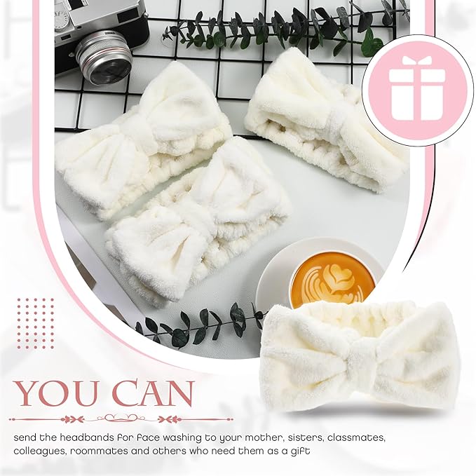 Yunlly 20 Pcs Spa Headband for Women 4 Inches Width Facial Makeup Hair Band Bulk Skincare Headbands for Washing Face Bowtie Slumber Party Supplies Fluffy Head Wraps(Beige)