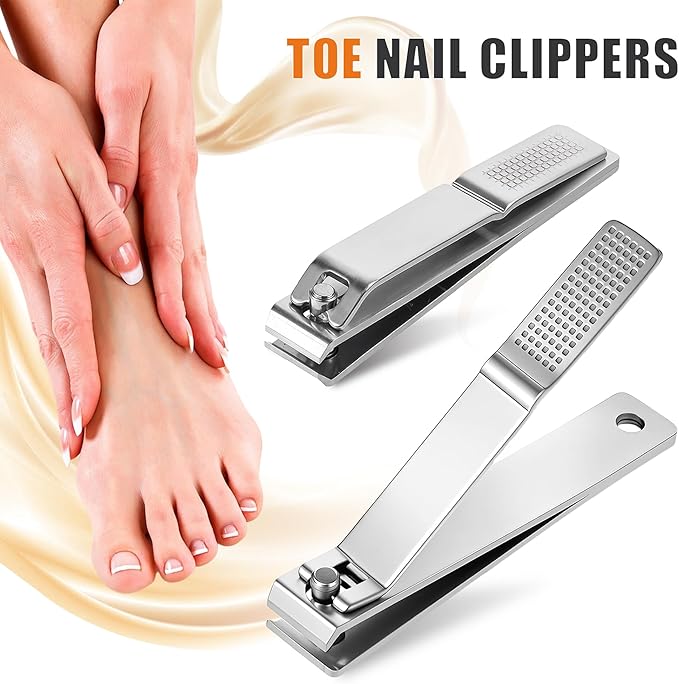 10-Pack Toenail Clippers, Straight Edge Toe Nail Clippers Bulk for Thick Nails, Large Stainless Steel Nail Clipper for Men Women Adults, 3.15 inch Long Handle Nail Clipper Set (Silver)