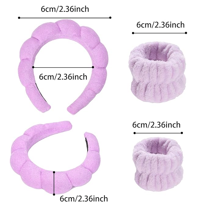 20 Piece Spa Set, Face Wash Headband and Wristband, Bubble Headband, Gifts for Ladies, Women's Headbands (Purple)