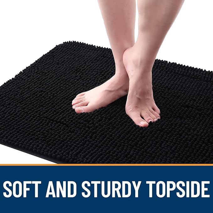 OLANLY Dog Door Mat for Muddy Paws 47x24, Absorbs Moisture and Dirt, Absorbent Non-Slip Washable Doormat, Quick Dry Chenille Mud Mat for Dogs, Entry Indoor Entryway Carpet for Inside Floor, Black