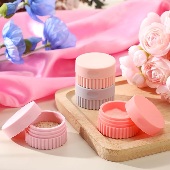 Maxcheck 4 Pcs Travel Containers for Toiletries 0.68 Oz/20 ml Small Silicone Cream Jar with Lid Mini Leakproof Lotion Jar Refillable Travel Cosmetic Container for Face Body Skin Cream (Elegant Color)
