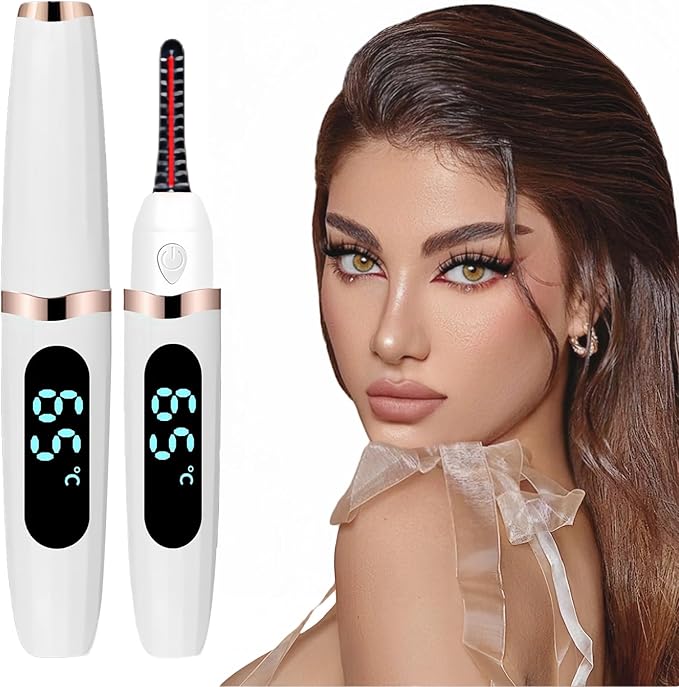 Heated Eyelash Curler - Heated Lash Curler Electric Eyelash Curler 3 Temp Settings for Makeup Tools for Achieving A Natural Curl and Long Lasting Eyelashes, Designed for Women, White