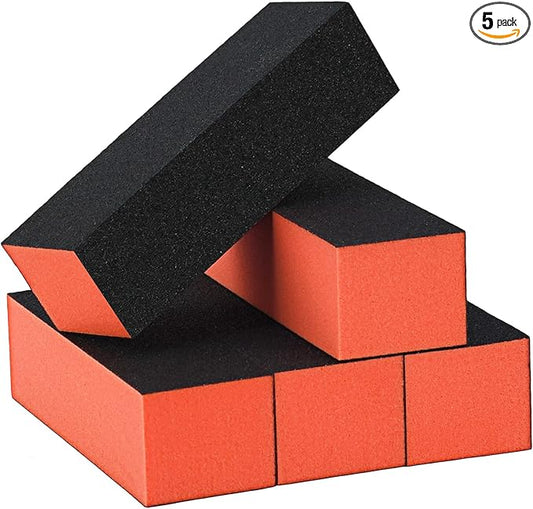 Maryton Nail Buffer Block, Medium/Fine Grit 100/180 Finishing Buffers for Acrylic Nails Gel Polish Nails, 3 Way Professional Pedicure Manicure Buffer Kits, 5 Count