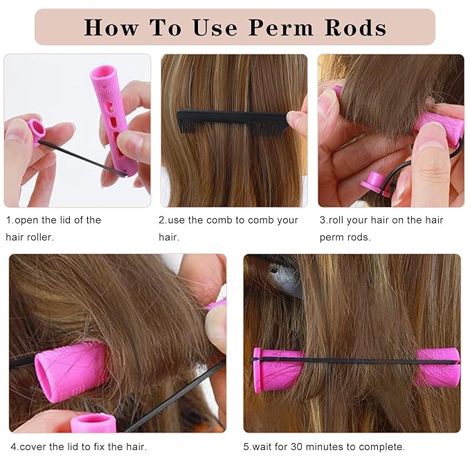 40 Pcs Perm Rods For Short Hair Purple Heatless Curl Rods For Long & Natural Hair,Medium Size Hair Rollers For Black Women(Purple 40Pcs)