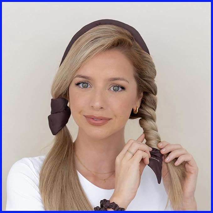 RobeCurls Original Heatless Hair Curler Set with 2 Scrunchies - Patented Satin Curling Headband with Wire Hold for Heatless Curls Overnight - Gentle Hair Curlers to Sleep In for Women & Kids, Mocha