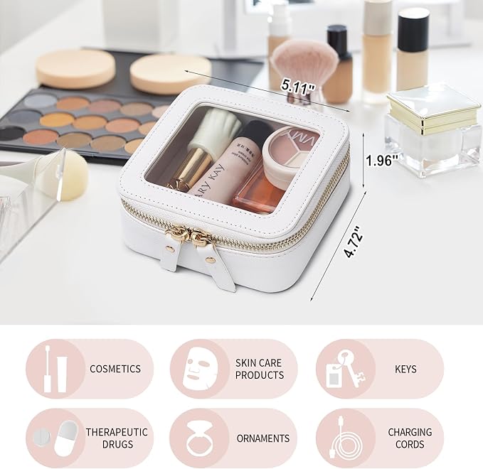 Small Clear Makeup Bag for Women Mini Cosmetic Bag Travel Toiletry Bag Purse Organizer with Zipper Car Essentials (White, Mini)