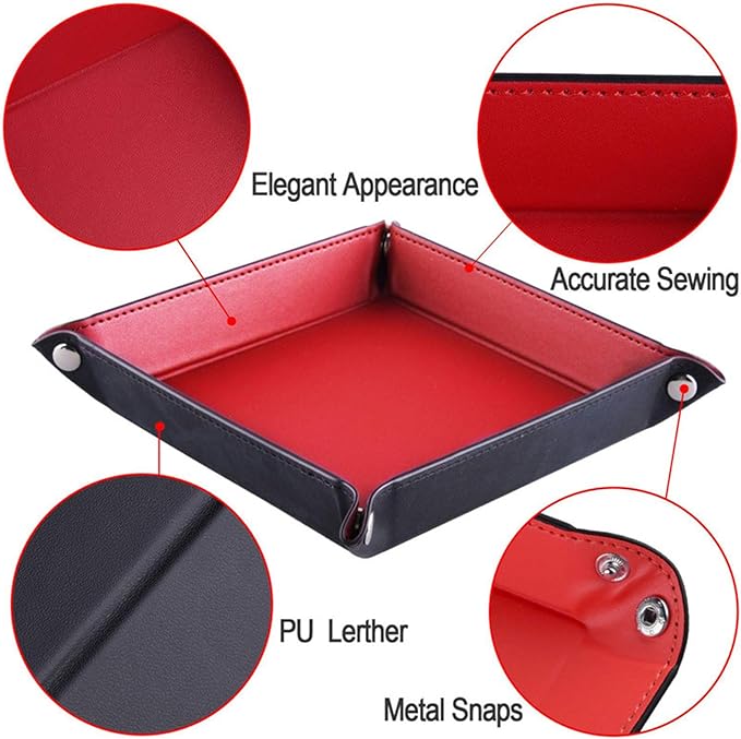 siduater Valet Tray Desktop Storage Organizer – Vegan Leather Catchall Tray Bedside Vanity Tray Nightstand Caddy Holder for Remote Controller, Watch, Keys, Phone, Wallet, Coin, Jewelry, Red