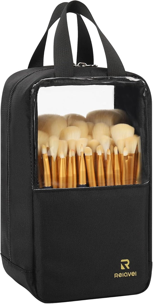 MONSTINA Makeup Brush Bag, Travel Makeup Brush Case Portable Large Makeup Brush Holder Marker Organizer Pro Makeup Artist Bags Sets Clear Cosmetic Bags Dust-Proof