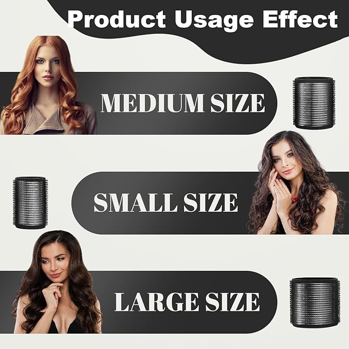 HYOUJIN 18 Pcs Thermal Hair Rollers,Self Grip Jumbo Thermal Curlers Set,Large Rollers for Women,Heatless Curlers for Blowout Volume and Curling Look for Long,Short Hair(Black,60 48,36mm)