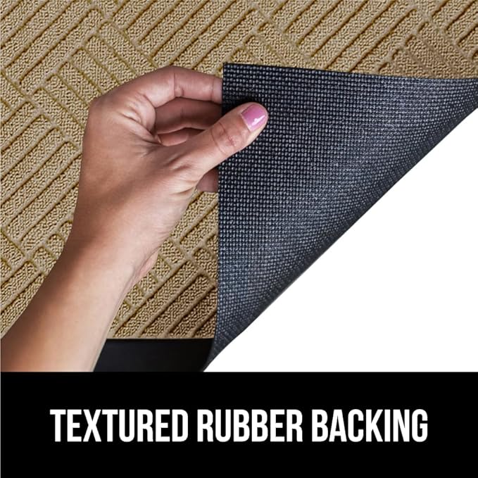 GORILLA GRIP 100% Waterproof All-Season WeatherMAX Doormat US Designed Natural Rubber, Stain and Fade Resistant, Low Profile Indoor Outdoor Door Mats, Easy Clean Patio Mat, 23x35, Beige Diamond
