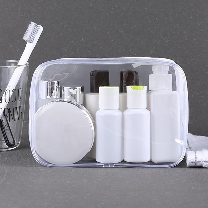 20 Pack Clear Cosmetics Bags for Women Men Waterproof Toiletry Bags PVC Makeup Bags Organizer Case with Zipper for Travel Bathroom (20 White(Large))