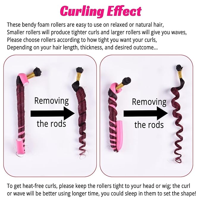 Royota 30PCS 9.45" Flexible Curling Rods,Heatless Twist Soft Foam Hair Rollers Home Use for Women Girls Long and Short Hair (0.55 x 9.45 Inch, Random Color)