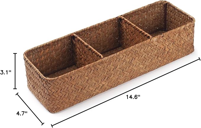 Seagrass Storage Basket Woven Shelf Baskets for Bathroom Vanity Dresser Organizer 14.6inch x 4.7inch x 3.1inch