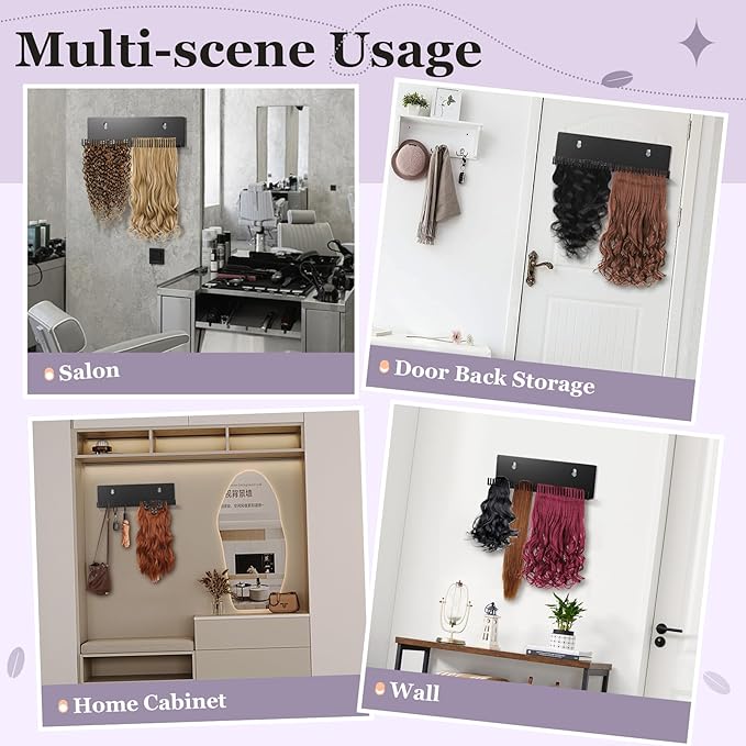 Hair Extension Hanger - Black Holder for Styling, Washing, Drying, Braiding, Display Rack for Clip-in, Wefts, Tape, Bundles, Hair Topper, Organizer/Storage