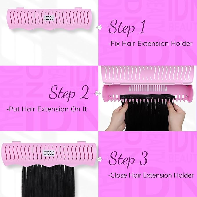IDN BEAUTY Hair Extension Holder Stand for Styling, 4 Installation Modes With Tool, Hair Extension Holder Designed to Securely Hold Your Extensions for Washing, Styling, Packing and Storing (rose)