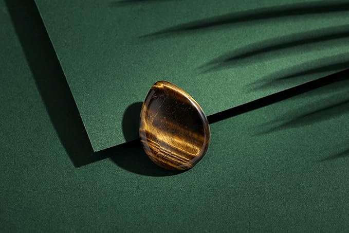 2PCS Thumb Worry Stone Tiger's Eye Obsidian Healing Crystals Sets Hand Carved Stones Gemstone Pocket Natural Stone Meditation Reiki Water Drop Shaped Palm Stone for Anxiety Therapy