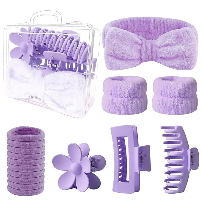 16 Pcs Skincare Headband Set, Face Washing Headband with Wristbands, Hair Claw Clips & Hair Ties, Spa Headbands for Women Girls, Perfect for Facial, Makeup, Shower, Gift Ready Box