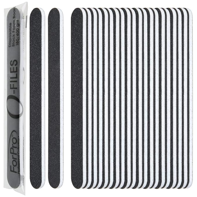 ForPro Professional Collection O-Files Foam Board, Double-Sided Manicure Nail File, 100/180 Grit, Individually-Wrapped, 6” L x .75” W, Black, 100-Count