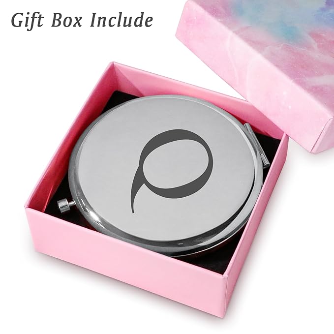 Personalized Gifts for Women Girls Her, Custom Gift for Adult Teen Kid, Initial Monogrammed Compact Mirror for Christmas, Secret Santa, Stocking Stuffers, Graduation, Birthday, Wedding