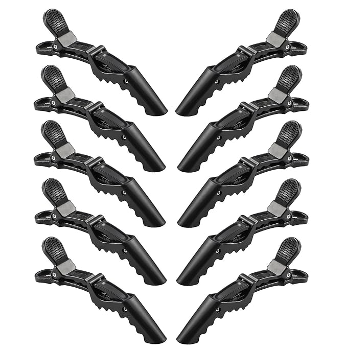 10pcs/set Multicolor Croc Clips Transparent Plastic Hairdresser Clip Hair Styling Sectioning Barrettes Professional Non Slip Alligator Clip Salon DIY Accessories Hairpins (10pcs-Black-1)