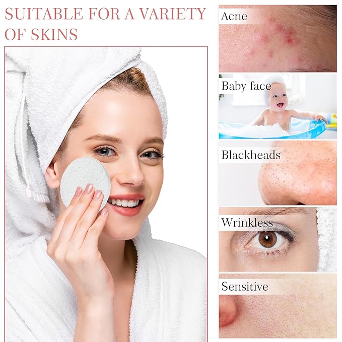 Sieral 120 Pcs Compressed Facial Sponges with Container Disposable Face Sponge Pads for Washing Face Cleansing Exfoliating Esthetician Makeup Removal(Round,White, Pink)