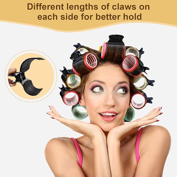 Hot Roller Clips -10PCS Hair Roller Clip - Hair Curler Claw Clip - Replacement Roller Clips for Women Girls Hair Section Styling - Black