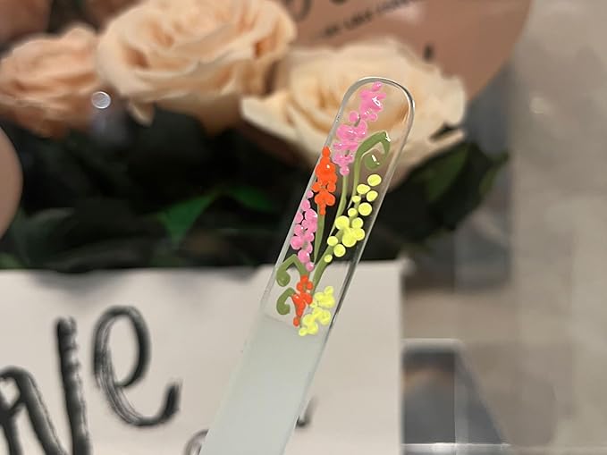 Hand-Painted Pastel Snapdragons Glass Nail File – Czech Crystal Manicure Tool, Gentle Durable Nail Care Gift for Women
