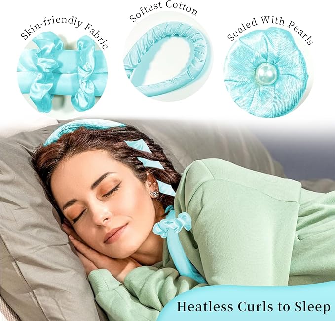 Heatless Hair Curler and Curling Scrunchie Set, Heatless Curls Overnight, Heatless Curling Rod With Spray Bottle, Overnight Blowout Rods, No Smell, No Heat Wave Curlers for All Hair Types (Blue)