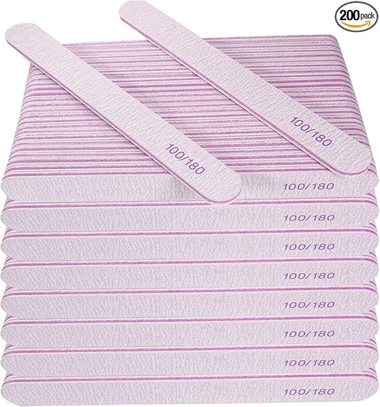 Nail File (200 Pcs), Bulk Emery Board Nail Files for Acrylic Nails and Natural Nails, 100/180 Grit Double Sided Emory Boards for Gel Nail Professional Reusable Washable Manicure Pedicure Kit Set Gray
