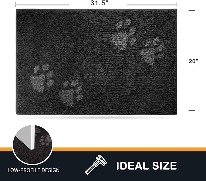 PURRUGS Dirt Trapping Door Mat 20" x 31.5", Non-Skid/Slip Machine Washable Microfiber Entrance Rug, Shoes Scraper, Dog Doormat, Super Absorbent Floor Mat for Muddy Wet Shoes and Paws, Charcoal