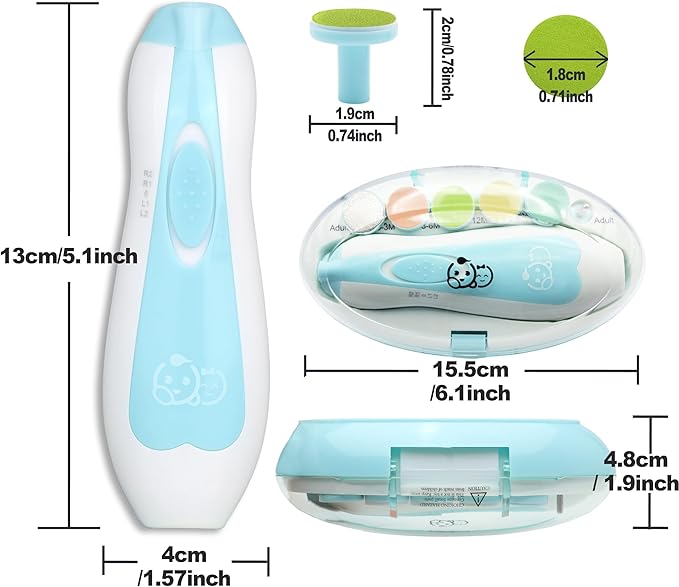 Royal Angels Upgraded 21 in 1 Baby Nail Trimmer with Labeled Case, 13 Extra Replacement Pads, Safe Electric Baby Nail File Kit for Newborn & Toddler, Whisper Quiet Nail Clipper with LED Light (Green)