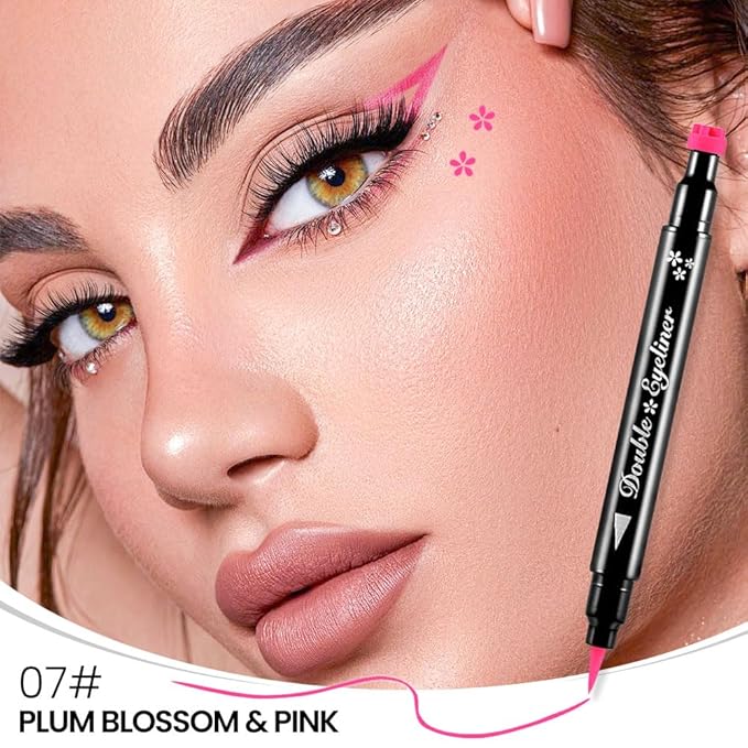 evpct 1Pcs Pink Colored Winged Eyeliners Stamp, Pink Flowers Face Stamps Makeup Eyeliner Eye Stamp Liners Tool Set Kit for Women Waterproof, Wing Eyeliner Stamp Figures Tool Wingliner Shapes, 07#