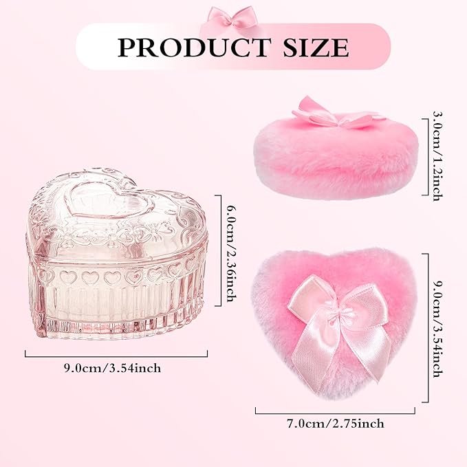 2 Pieces Large Body Powder Puff and Container, Dusting Powder Container with Puff,Powder Puff Crystal Case, Body Powder for Women Soft Washable Reusable Velour Face Body Glitter Wet Dry Makeup(Love)