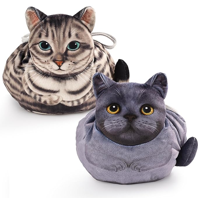 Drawstring Makeup Bag, Cat Makeup Bag, Travel Makeup Organizer, Cosmetic Pouch Bag, Cat Gift for Women, Lay Flat Makeup Bag Gifts for Cat Lovers(2-Pack)