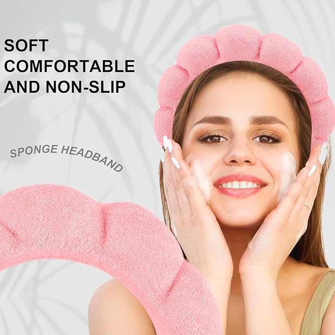 Canitor 4 PCS Spa Headband - Pink Skincare Makeup Face Wash Skin Care Make Up Cute Preppy Teen Girl Gifts Trendy Stuff Aesthetic Bachelorette Party Favors Valentines Day Christmas