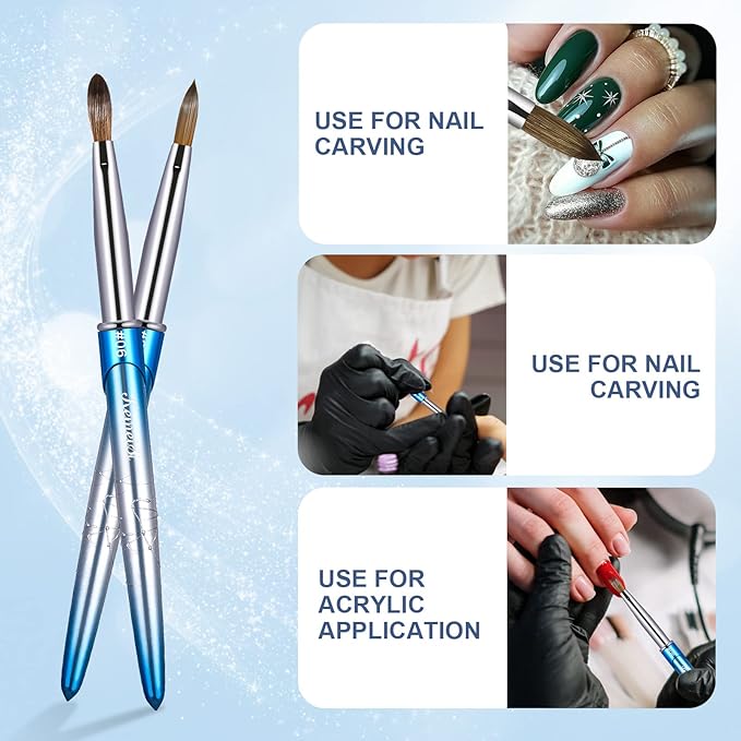 Acrylic Nail Brush Size 6,KEMEISI 100% Pure Kolinsky Nail Art Brushes Sturdy Handle Oval Shaped Acrylic Powder Nail Design Tools for Professional Manicure DIY Home Salon (Blue Gradient)