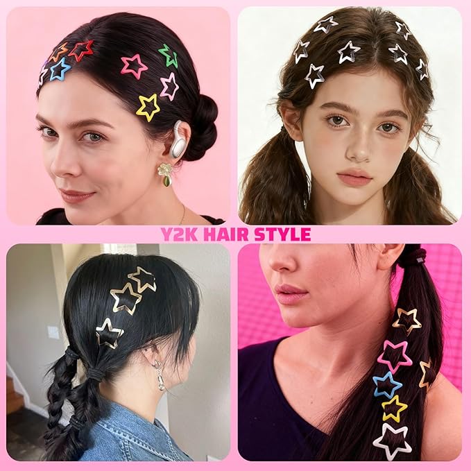 100 PCS Colorful Hair Clips, 1.18 Inch Y2K Accessories Star Hair Clips, Non-Slip Snap Small Star Colorful Barrettes Accessories for Girls Women, Fashion Cool Ornament Set for Rave Decor
