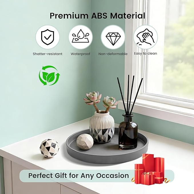 1 Pack 10" Bathroom and Vanity Tray, ABS Bathroom Counter Organizer， Coffee Table Decor for Perfume, Candles, Keys &More. Kitchen Countertop Organizer, Decorative Tray Soap Holder, Grey