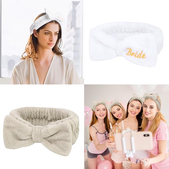 CIEHER Spa Headbands - 8 Pcs Bachelorette Party Favors, Bride & Bridesmaid White & Light Coffee Spa Headbands