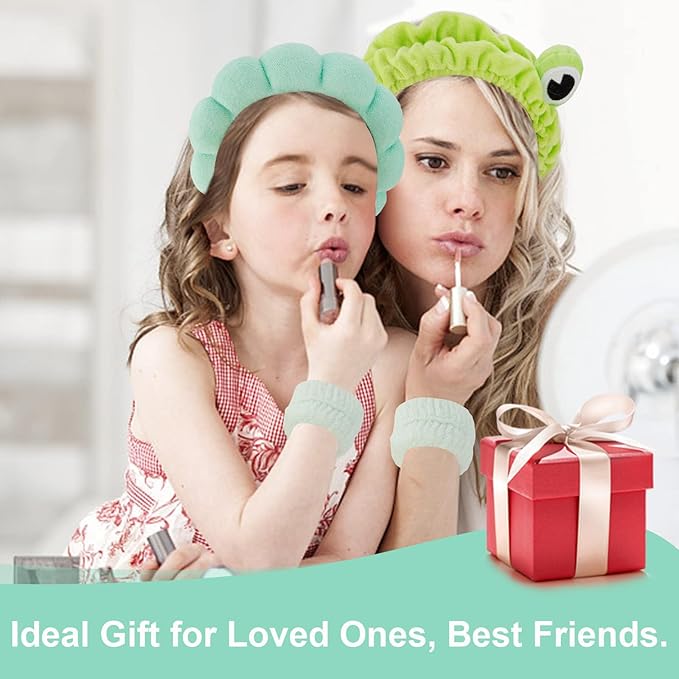 Canitor Spa Headband Wrist Bands with Hair Clips Green Frog Makeup Skincare for Washing Face Skin Care Preppy Teen Girl Gifts Cute Trendy Stuff Hair Accessories for Women