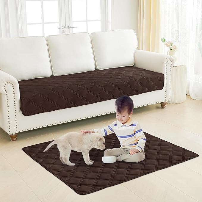 Smiry Waterproof Dog Bed Cover Blanket 52x82, Soft Reversible Pet Blanket, Washable Leakproof Cats Dogs Couch Cover for Sofa, Couch, Furniture, Chocolate/Beige