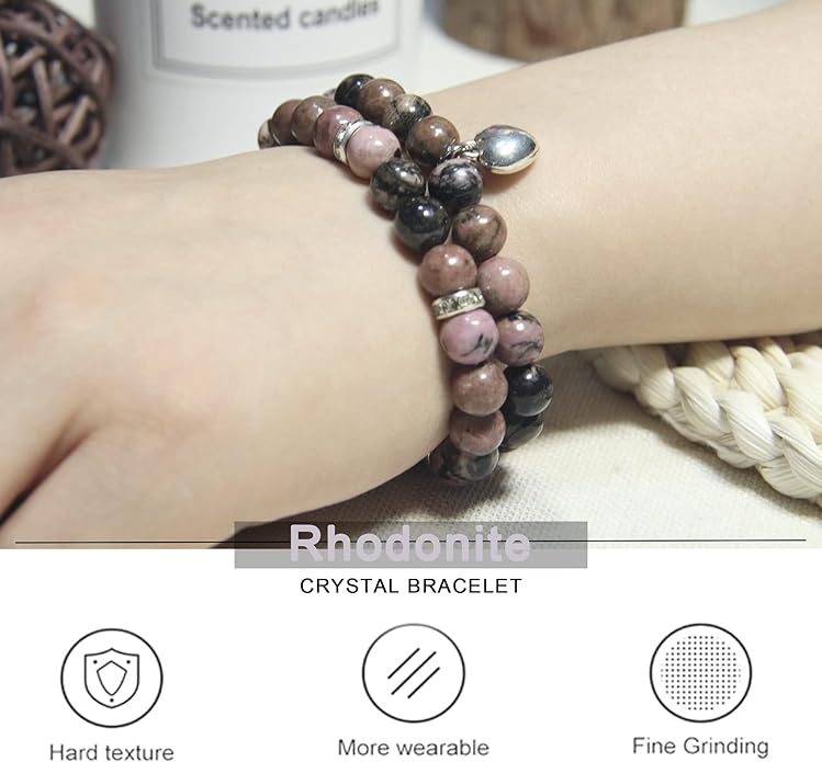 2Pcs Healing Crystal Bracelets for Women Handmade Beaded Bracelet Healing Prayers Crystal 8mm Natural Stone Beads Bracelet Stress Relief Get Well Soon Gifts