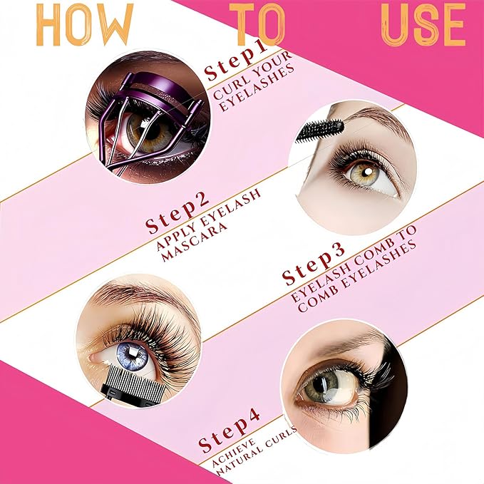 Professional Eyelash Curler with Lash Comb – Award-Winning Design – Pinch-Free, Effortless Curl for a Lash-Lift Effect in Seconds, Perfect for Home or Travel, Rose