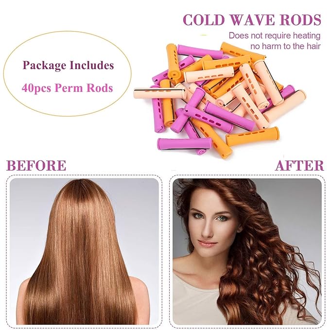 60 Pieces Cold Wave Non-Slip Rods Set - 3 Sizes Plastic Heatless Perming Curlers for Women's Natural, Long, Medium, and Short Hairstyles