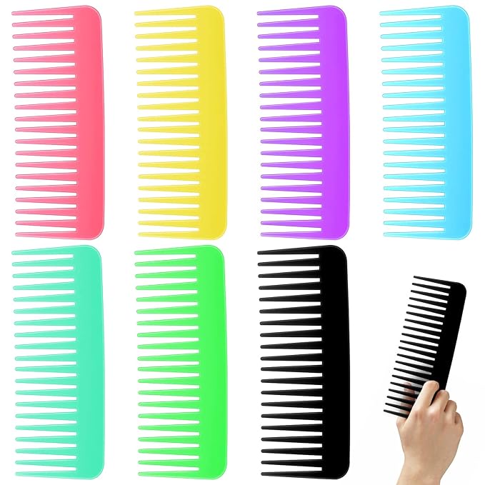 Vesici 100 Pcs Wide Tooth Comb Bulk 6.1 Inch Large No Handle Tooth Comb for Wet Hair for Travel Hotel Homeless Shelter Nursing Home Charity Church, 7 Colors